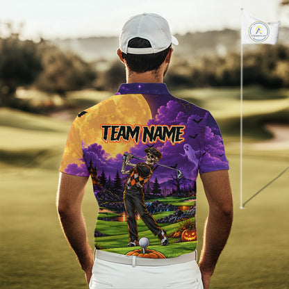Halloween Mens Golf Polo Shirt Personalized Argyle Skeleton Golfer Halloween Golf Team Jersey NYN4932