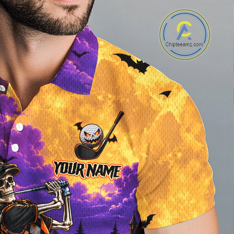 Halloween Mens Golf Polo Shirt Personalized Argyle Skeleton Golfer Halloween Golf Team Jersey NYN4932