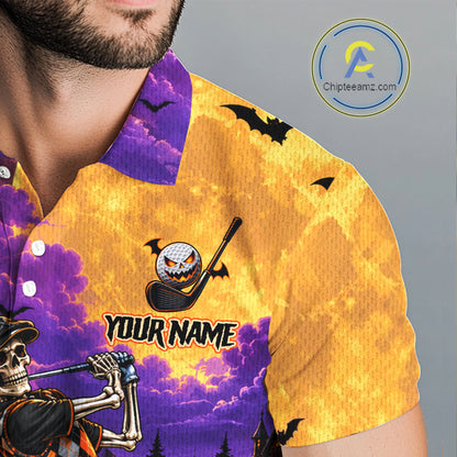 Halloween Mens Golf Polo Shirt Personalized Argyle Skeleton Golfer Halloween Golf Team Jersey NYN4932