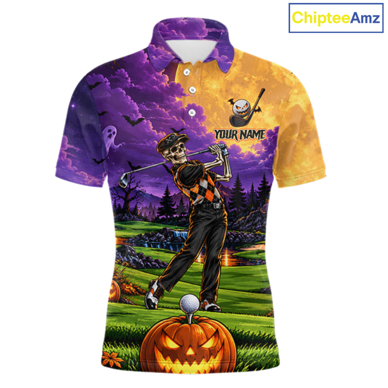 Halloween Mens Golf Polo Shirt Personalized Argyle Skeleton Golfer Halloween Golf Team Jersey NYN4932