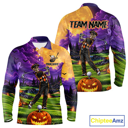 Halloween Mens Golf Polo Shirt Personalized Argyle Skeleton Golfer Halloween Golf Team Jersey NYN4932