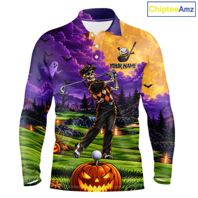 Halloween Mens Golf Polo Shirt Personalized Argyle Skeleton Golfer Halloween Golf Team Jersey NYN4932