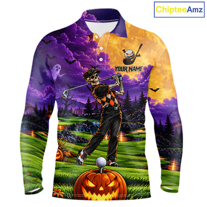 Halloween Mens Golf Polo Shirt Personalized Argyle Skeleton Golfer Halloween Golf Team Jersey NYN4932