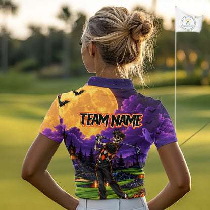 Halloween Women Golf Polo Shirt Personalized Argyle Skeleton Golfer Halloween Golf Team Jersey NYN4932