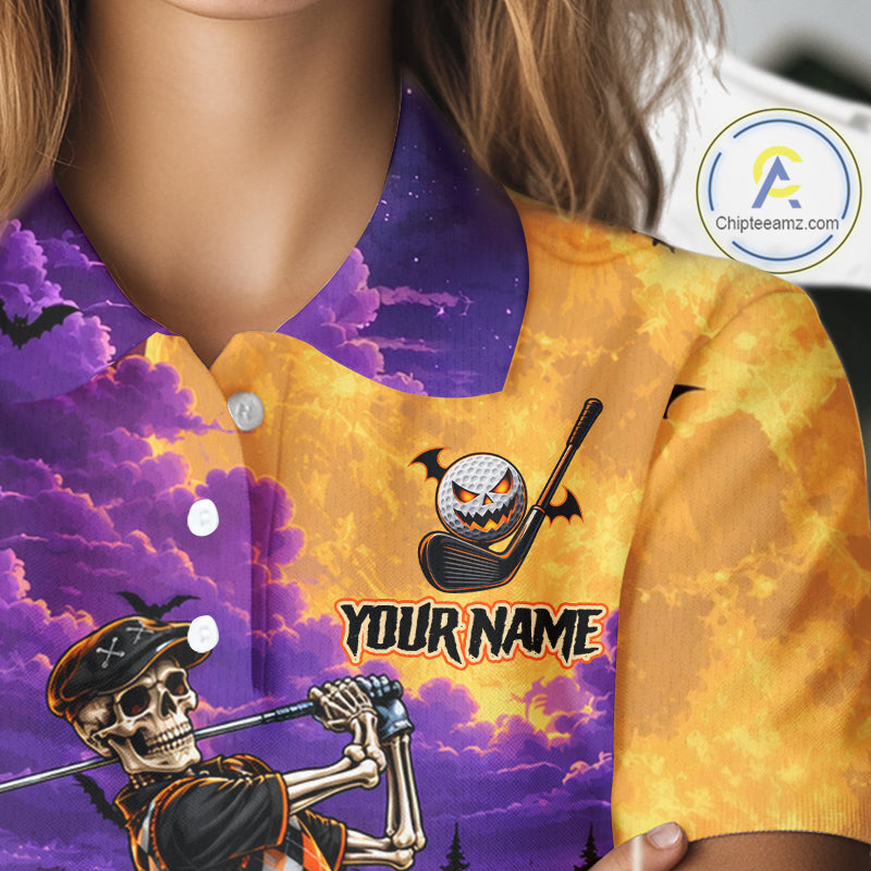 Halloween Women Golf Polo Shirt Personalized Argyle Skeleton Golfer Halloween Golf Team Jersey NYN4932