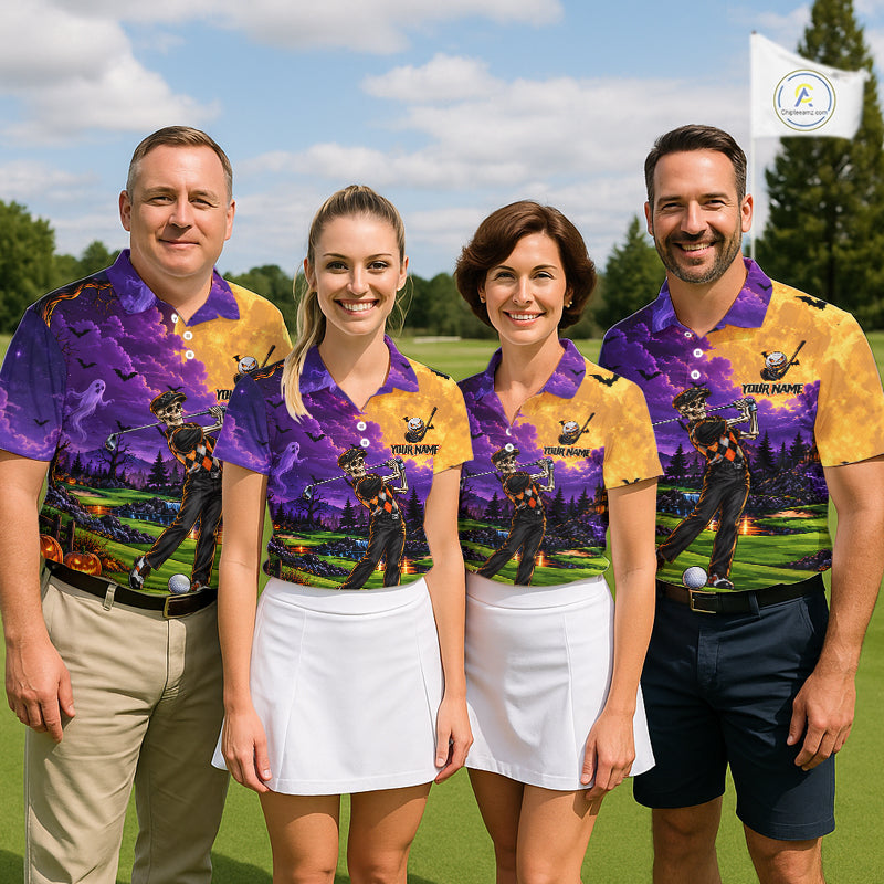 Halloween Mens Golf Polo Shirt Personalized Argyle Skeleton Golfer Halloween Golf Team Jersey NYN4932