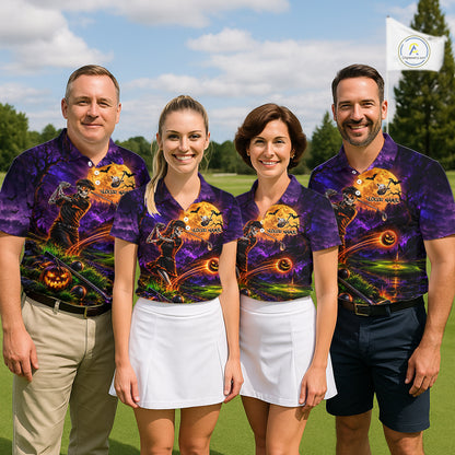 Personalized Halloween Skeleton Golf Polo Shirt For Men Custom Name Halloween Pumpkin Golf Jersey NYN4933