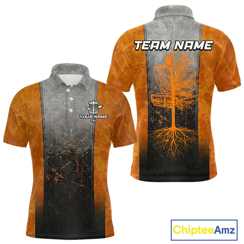 Disc Golf Basket Grunge Orange Men Disc Golf Polo Shirts Custom Disc Golf Jerseys Team Shirts For Men NYN3112