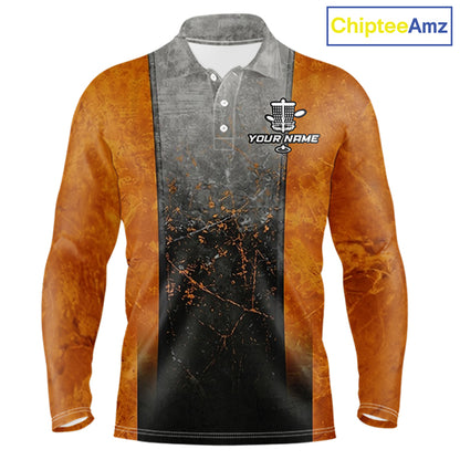Disc Golf Basket Grunge Orange Men Disc Golf Polo Shirts Custom Disc Golf Jerseys Team Shirts For Men NYN3112