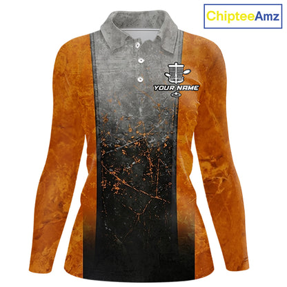 Disc Golf Basket Grunge Orange Womens Disc Golf Polo Shirts Custom Disc Golf Jerseys Team Shirts For Women NYN3112