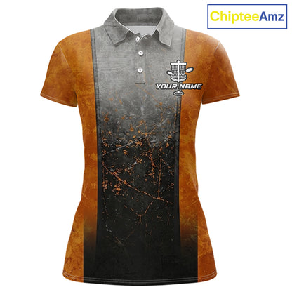 Disc Golf Basket Grunge Orange Womens Disc Golf Polo Shirts Custom Disc Golf Jerseys Team Shirts For Women NYN3112