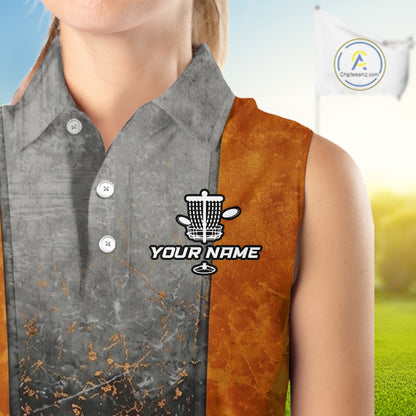 Disc Golf Basket Grunge Orange Womens Disc Golf Sleeveless Polo Shirts Custom Disc Golf Jerseys For Men NYN3112