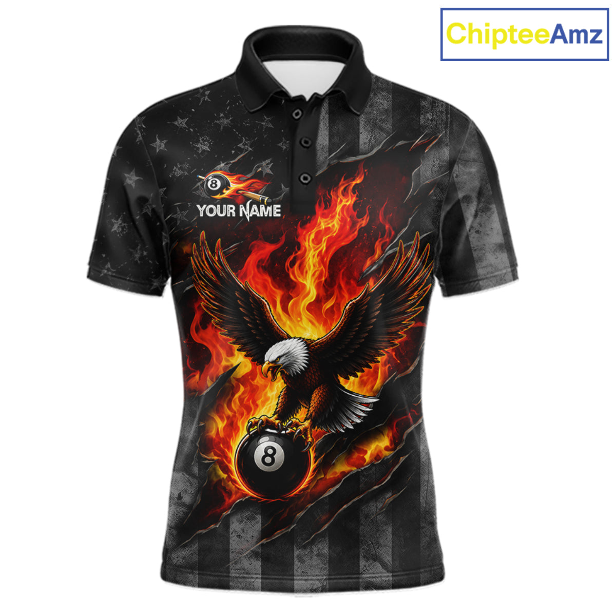 Red Flaming Torn American Flag Eagle 8 Ball Billiard Shirt For Men Custom Pool Team Jersey NYN4153