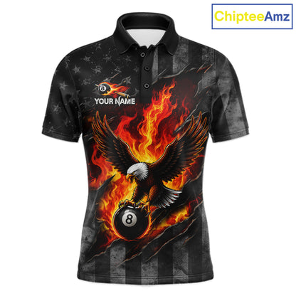 Red Flaming Torn American Flag Eagle 8 Ball Billiard Shirt For Men Custom Pool Team Jersey NYN4153