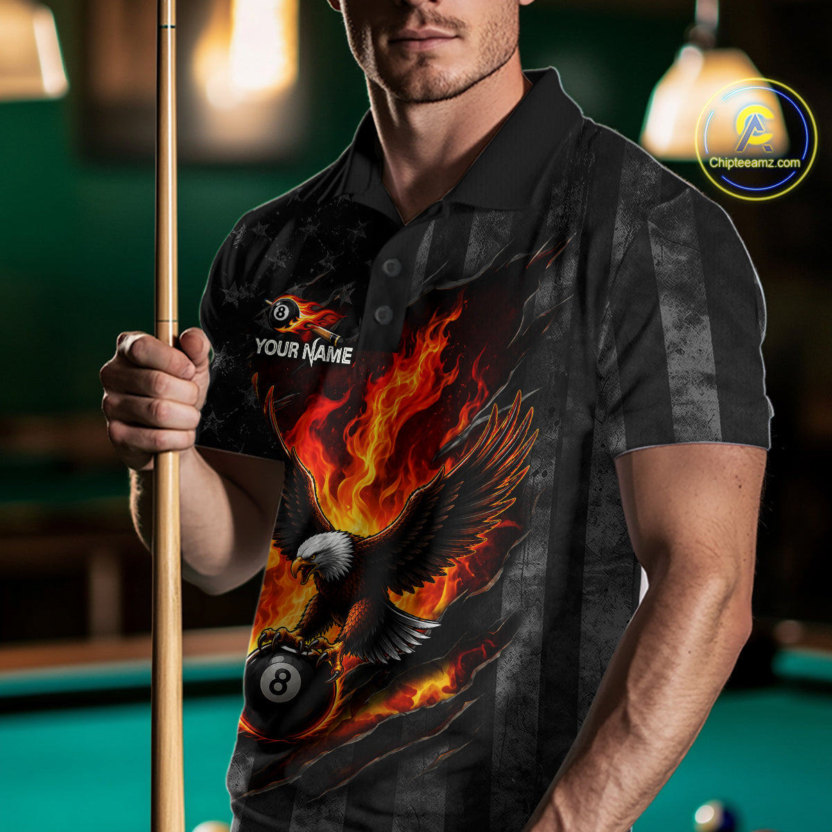 Red Flaming Torn American Flag Eagle 8 Ball Billiard Shirt For Men Custom Pool Team Jersey NYN4153