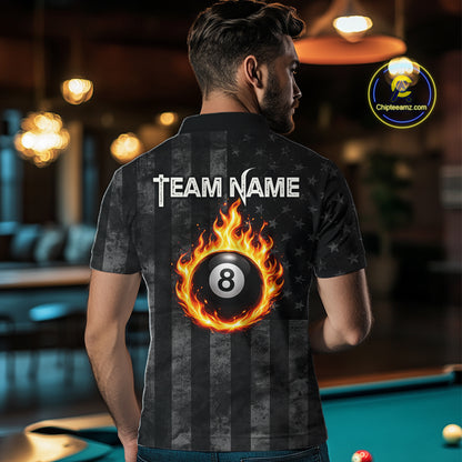 Red Flaming Torn American Flag Eagle 8 Ball Billiard Shirt For Men Custom Pool Team Jersey NYN4153