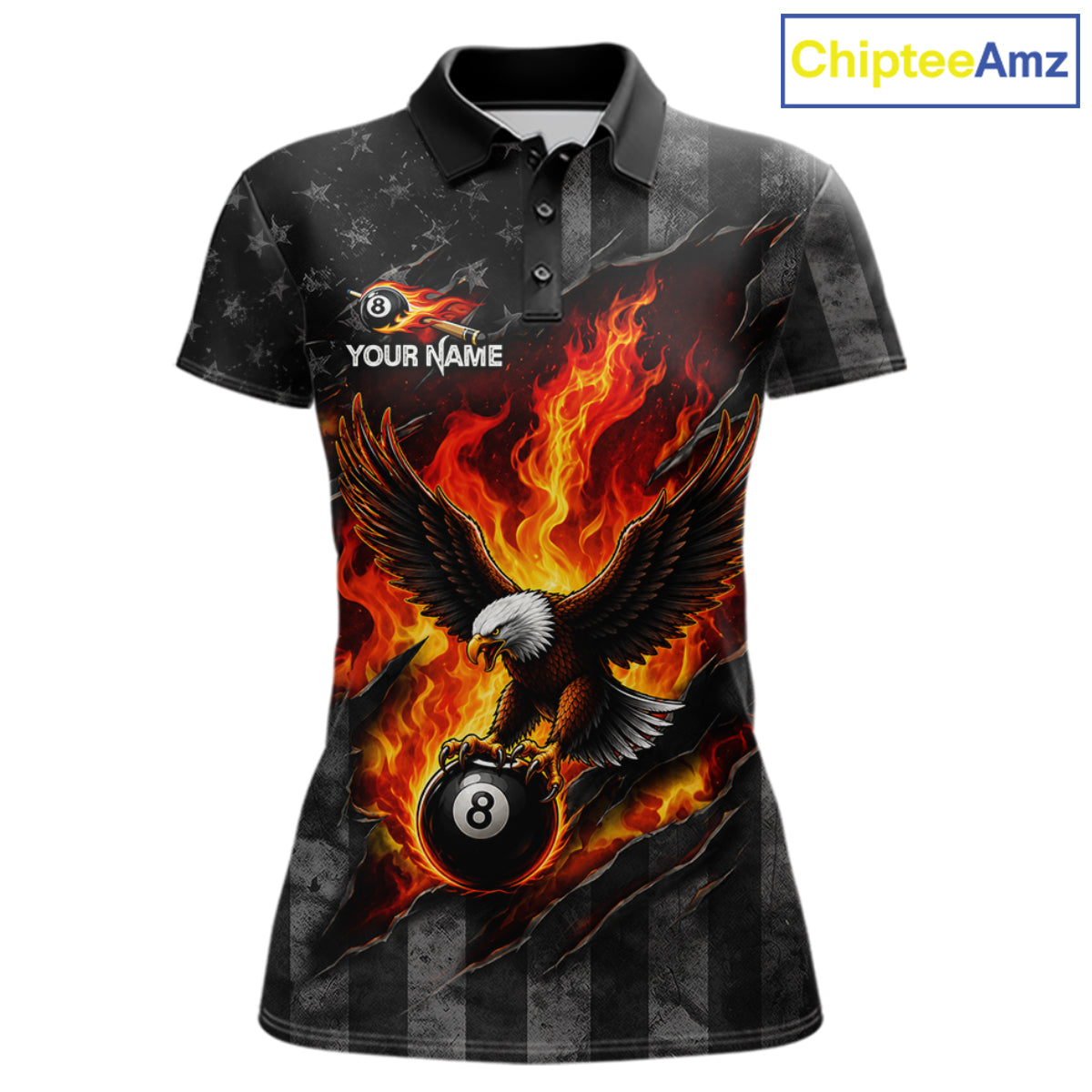 Red Flaming Torn American Flag Eagle 8 Ball Billiard Shirt For Women Custom Pool Team Jersey NYN4153