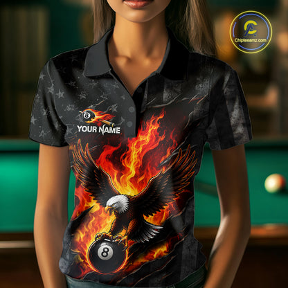 Red Flaming Torn American Flag Eagle 8 Ball Billiard Shirt For Women Custom Pool Team Jersey NYN4153