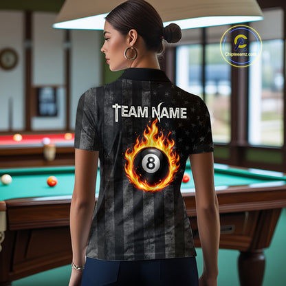 Red Flaming Torn American Flag Eagle 8 Ball Billiard Shirt For Women Custom Pool Team Jersey NYN4153