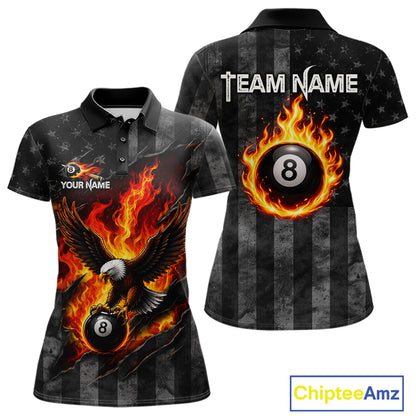 Red Flaming Torn American Flag Eagle 8 Ball Billiard Shirt For Women Custom Pool Team Jersey NYN4153