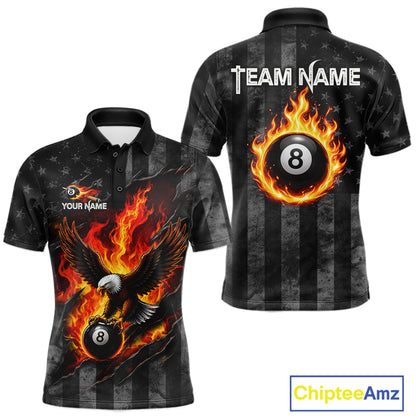 Red Flaming Torn American Flag Eagle 8 Ball Billiard Shirt For Men Custom Pool Team Jersey NYN4153