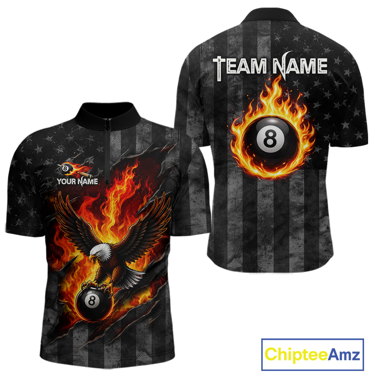 Red Flaming Torn American Flag Eagle 8 Ball Billiard Shirt For Men Custom Pool Team Jersey NYN4153