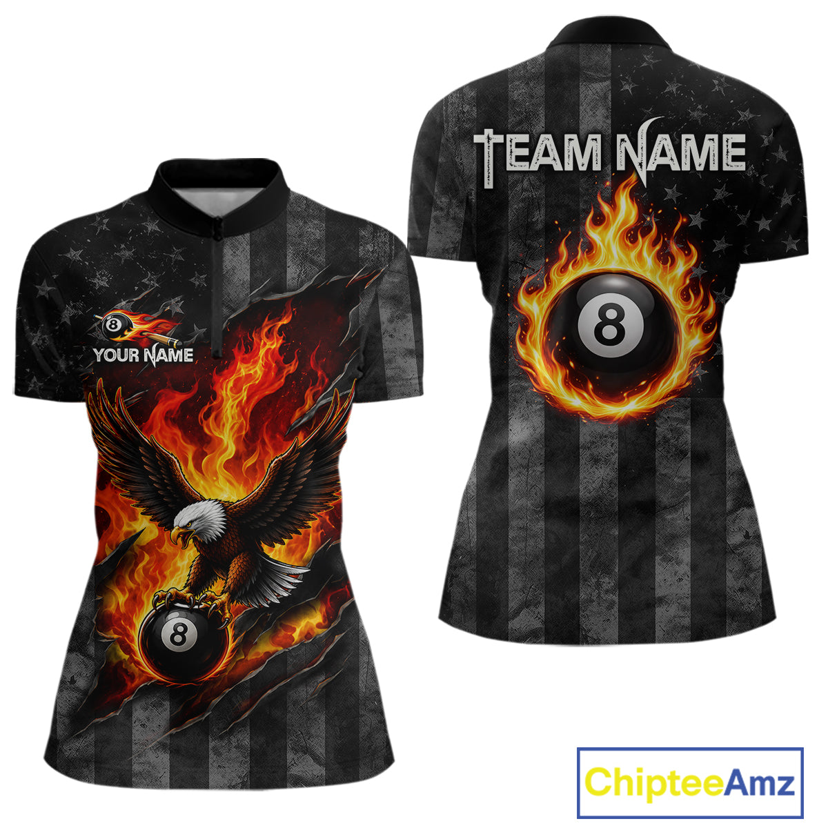Red Flaming Torn American Flag Eagle 8 Ball Billiard Shirt For Women Custom Pool Team Jersey NYN4153