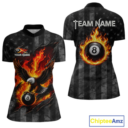 Red Flaming Torn American Flag Eagle 8 Ball Billiard Shirt For Women Custom Pool Team Jersey NYN4153