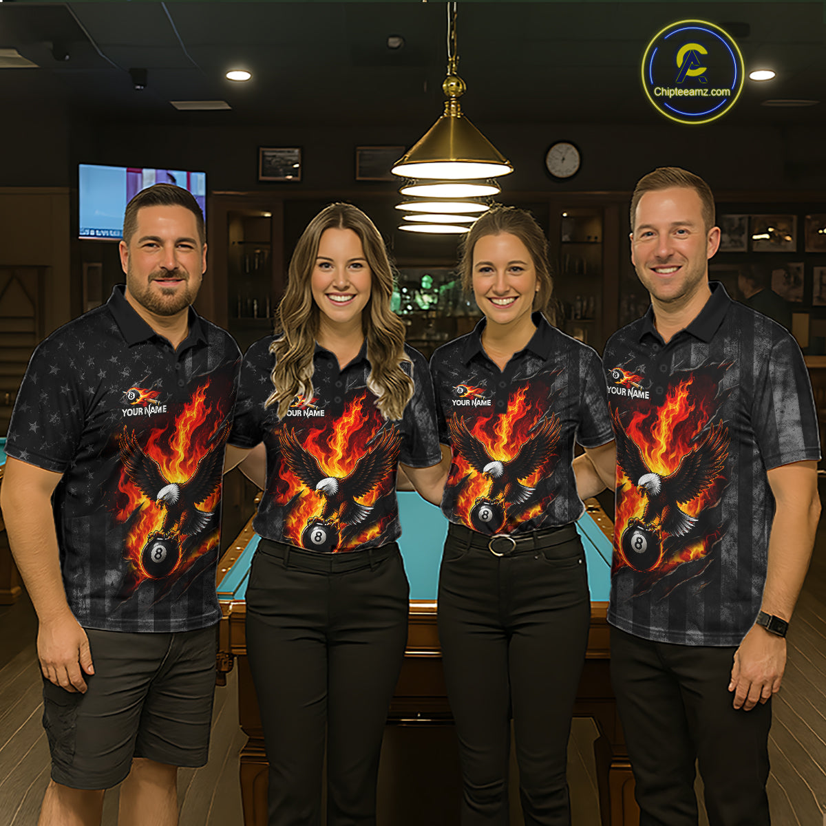 Red Flaming Torn American Flag Eagle 8 Ball Billiard Shirt For Men Custom Pool Team Jersey NYN4153