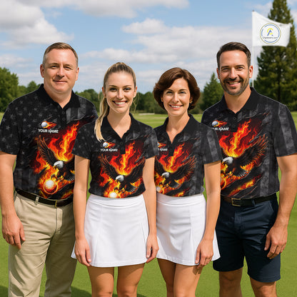 Red Flaming Torn US Flag Mens Golf Polo Shirt Custom Name Golf Top Shirt For Team, Golf Gift NYN4154