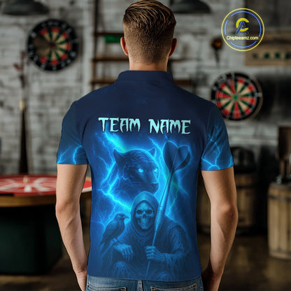 Custom Panther Lightning Blue Grim Reaper Dart Polo Shirt For Men Outfit Dart Team Jersey NYN1477