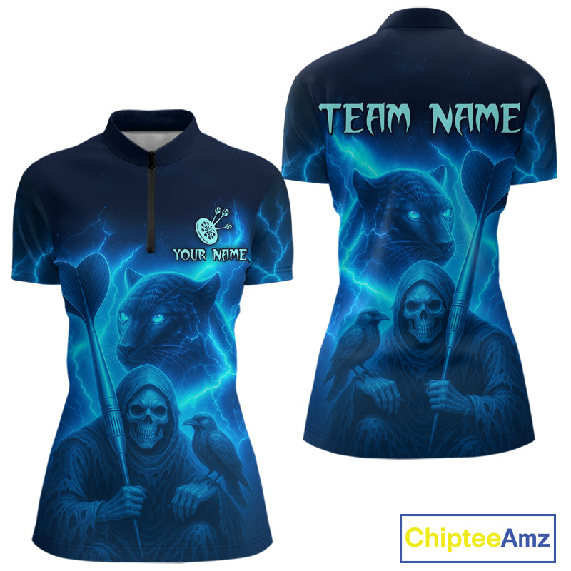 Custom Panther Lightning Blue Grim Reaper Dart 1/4-Zip Shirt For Women Outfit Dart Team Jersey NYN1477