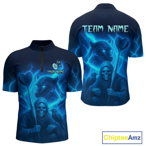 Custom Panther Lightning Blue Grim Reaper Dart 1/4-Zip Shirt For Men Outfit Dart Team Jersey NYN1477