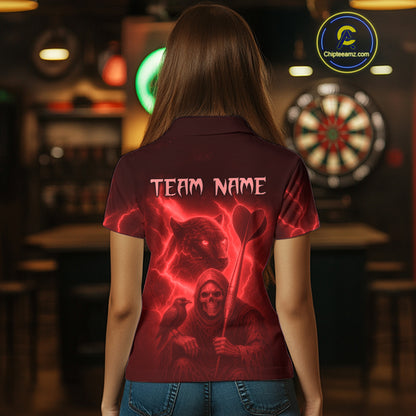 Custom Panther Lightning Red Grim Reaper Dart Polo Shirt For Women Outfit Dart Team Jersey NYN1478