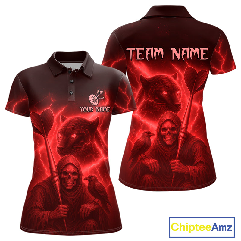 Custom Panther Lightning Red Grim Reaper Dart Polo Shirt For Women Outfit Dart Team Jersey NYN1478
