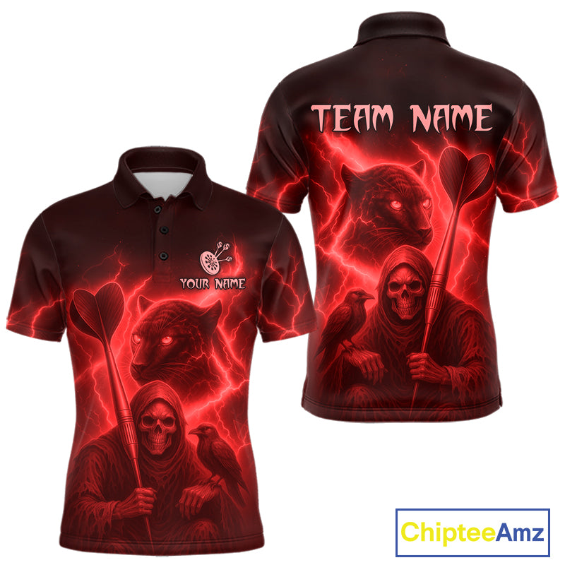 Custom Panther Lightning Red Grim Reaper Dart Polo Shirt For Men Outfit Dart Team Jersey NYN1478