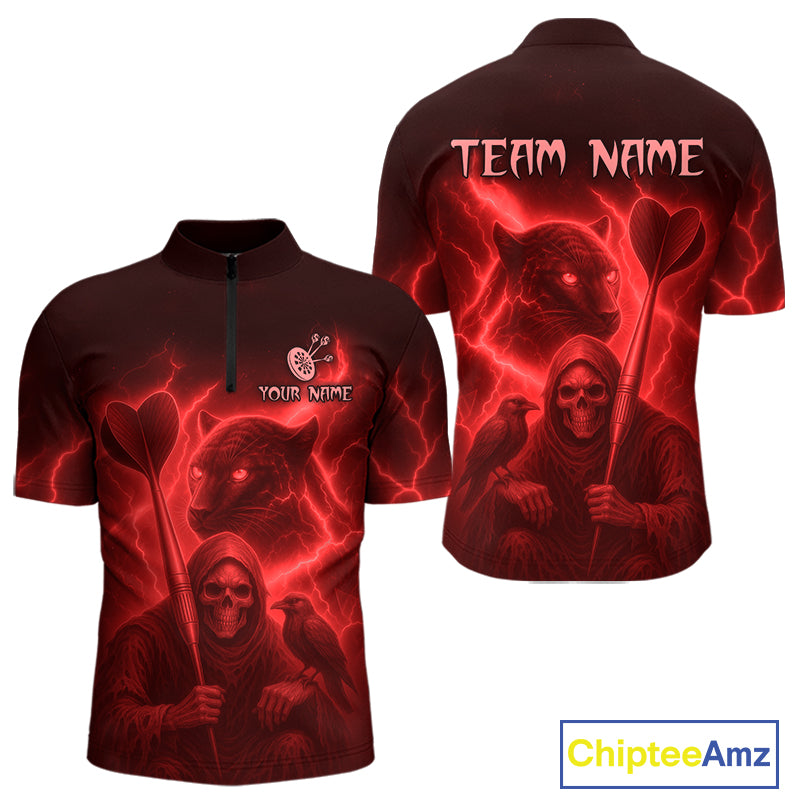 Custom Panther Lightning Red Grim Reaper Dart 1/4-Zip Shirt For Men Outfit Dart Team Jersey NYN1478