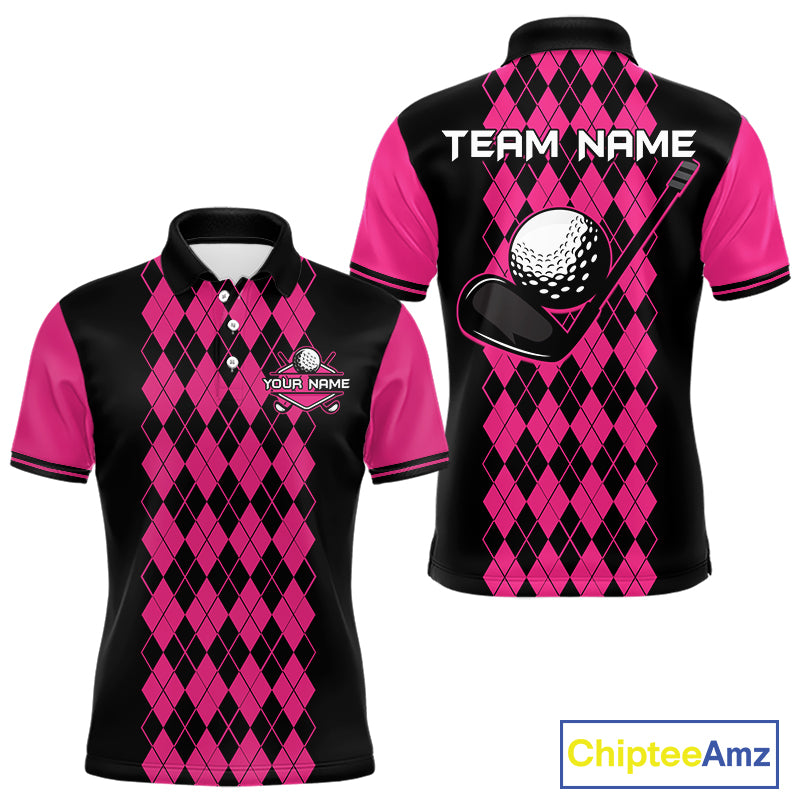 Argyle Golf Polo Shirt For Men Personalized Pink Argyle Golf Shirt Short Sleeve Golf Apparel NYN4563