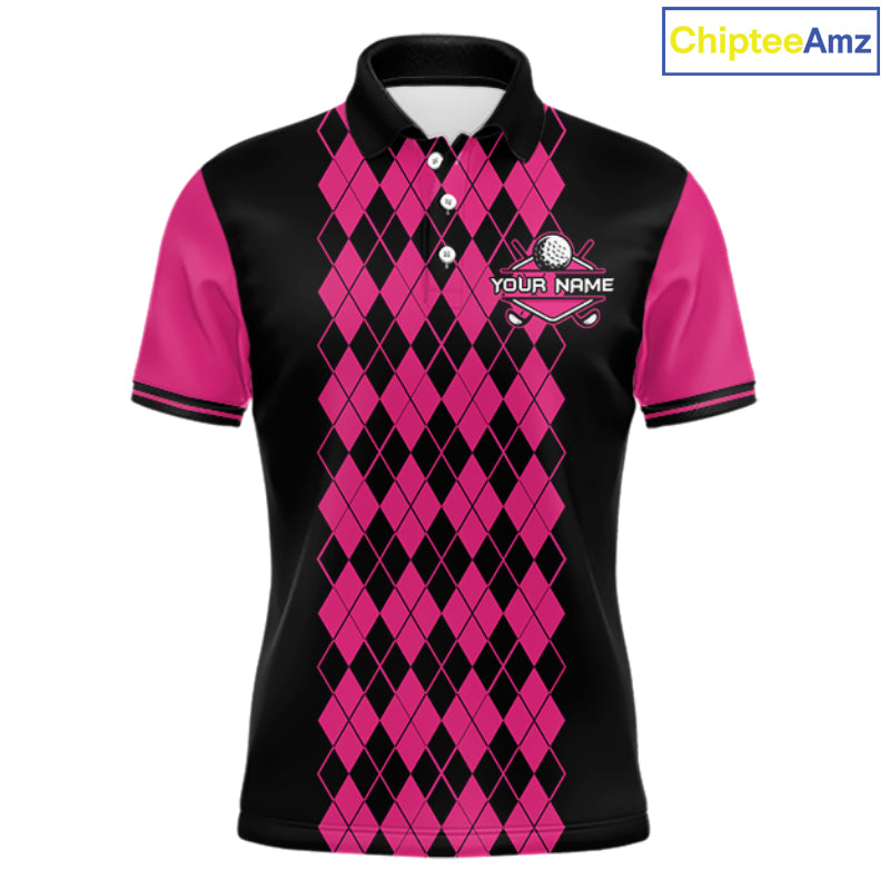 Argyle Golf Polo Shirt For Men Personalized Pink Argyle Golf Shirt Short Sleeve Golf Apparel NYN4563