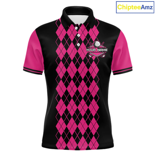 Argyle Golf Polo Shirt For Men Personalized Pink Argyle Golf Shirt Short Sleeve Golf Apparel NYN4563