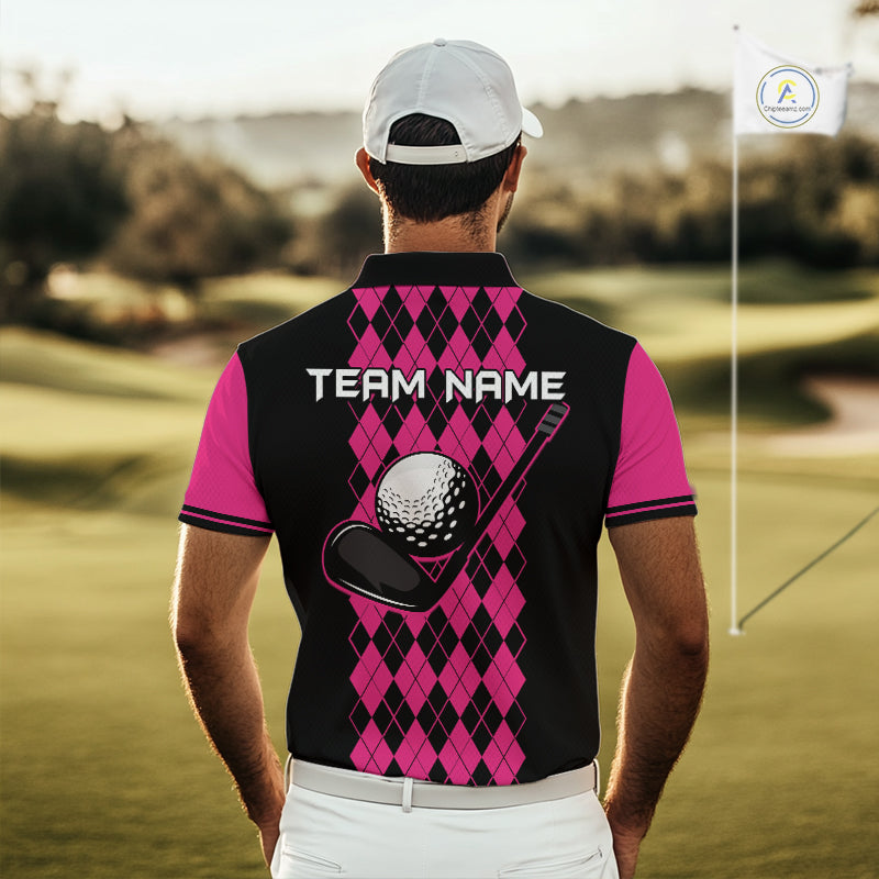 Argyle Golf Polo Shirt For Men Personalized Pink Argyle Golf Shirt Short Sleeve Golf Apparel NYN4563