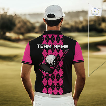 Argyle Golf Polo Shirt For Men Personalized Pink Argyle Golf Shirt Short Sleeve Golf Apparel NYN4563