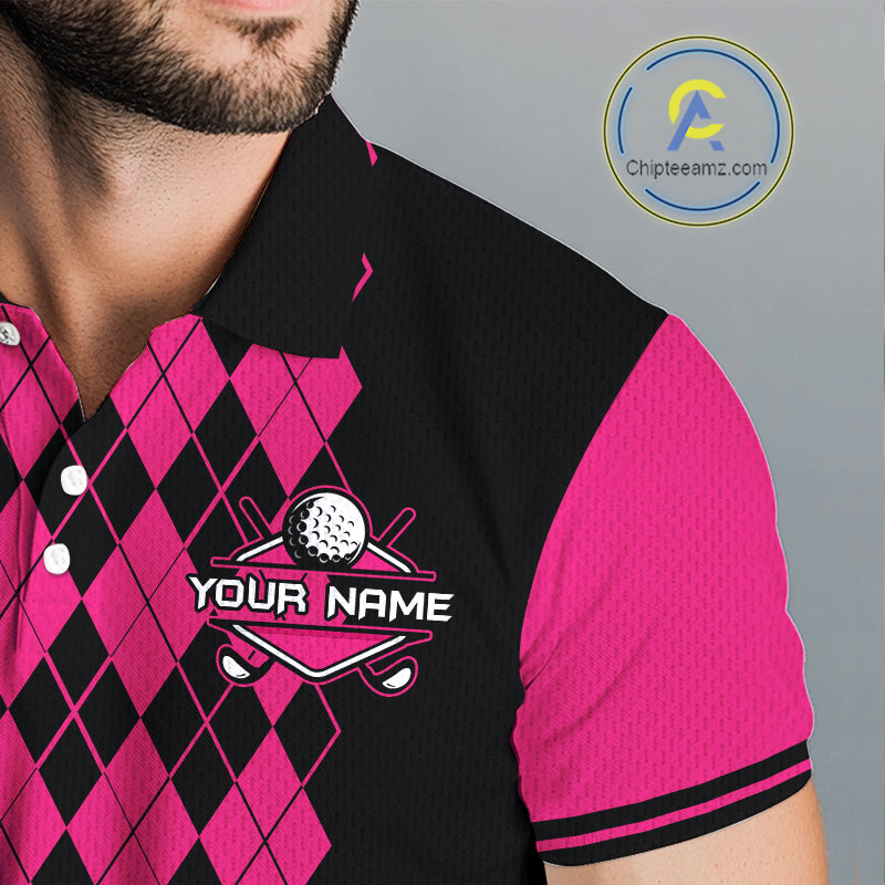 Argyle Golf Polo Shirt For Men Personalized Pink Argyle Golf Shirt Short Sleeve Golf Apparel NYN4563