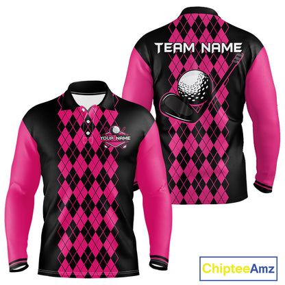 Argyle Golf Polo Shirt For Men Personalized Pink Argyle Golf Shirt Short Sleeve Golf Apparel NYN4563