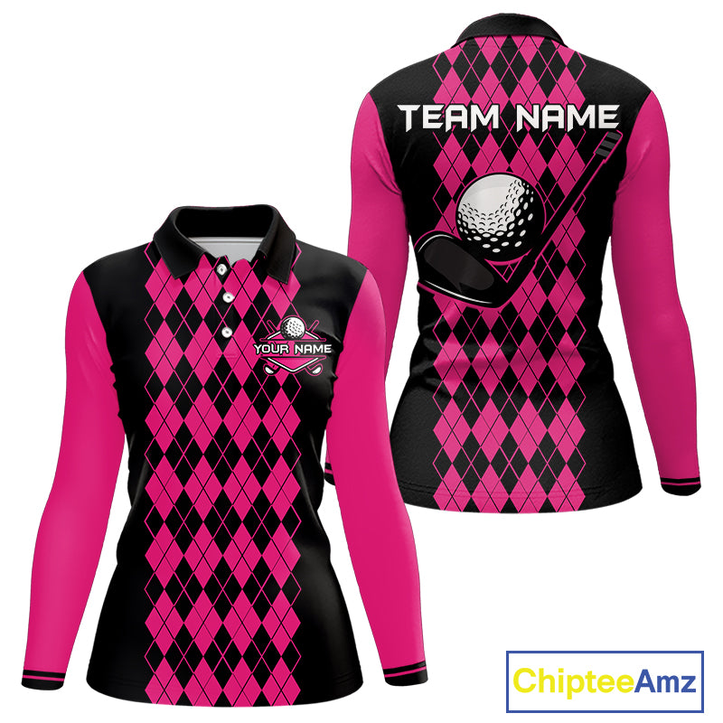 Argyle Golf Polo Shirt For Women Personalized Pink Argyle Golf Shirt Short Sleeve Golf Apparel NYN4563