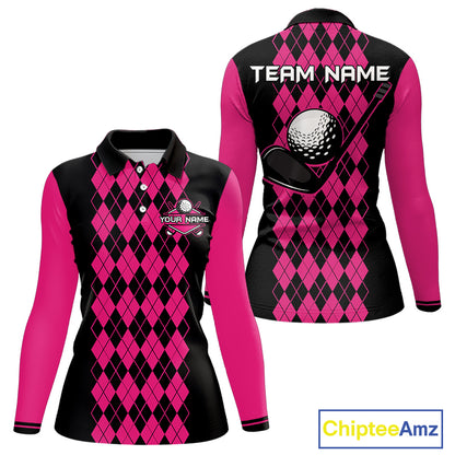 Argyle Golf Polo Shirt For Women Personalized Pink Argyle Golf Shirt Short Sleeve Golf Apparel NYN4563