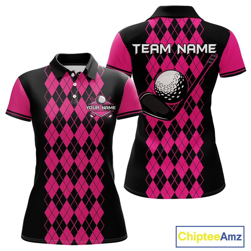 Argyle Golf Polo Shirt For Women Personalized Pink Argyle Golf Shirt Short Sleeve Golf Apparel NYN4563