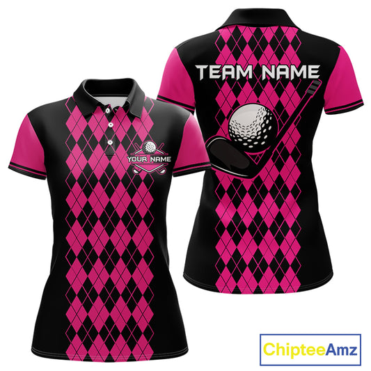 Argyle Golf Polo Shirt For Women Personalized Pink Argyle Golf Shirt Short Sleeve Golf Apparel NYN4563