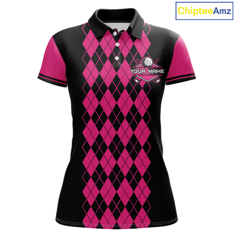 Argyle Golf Polo Shirt For Women Personalized Pink Argyle Golf Shirt Short Sleeve Golf Apparel NYN4563