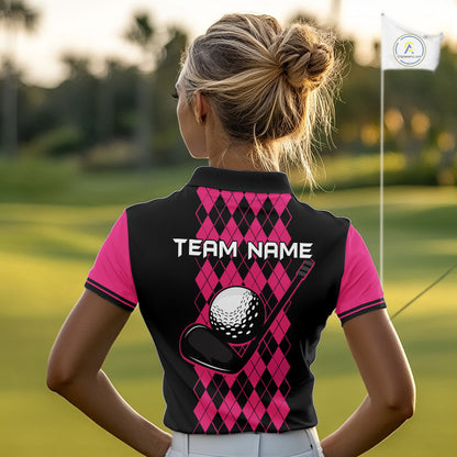 Argyle Golf Polo Shirt For Women Personalized Pink Argyle Golf Shirt Short Sleeve Golf Apparel NYN4563